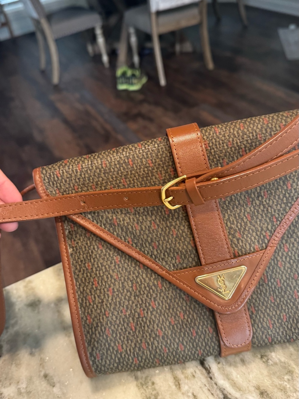YSL Vintage Signature Monogram Envelope PVC Shoulder Bag with Leather Trim - Picture 5 of 10